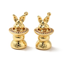 Real 18K Gold Plated Rack Plating Brass Micro Pave Clear Cubic Zirconia Pendants, Rabbit Charm with Hat, Cadmium Free & Nickel Free & Lead Free, Real 18K Gold Plated, 20x11.5mm, Hole: 3.6mm