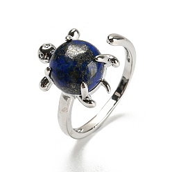 Lapis Lazuli Natural Lapis Lazuli Tortoise Open Cuff Ring, Platinum Brass Ring, US Size 8 1/2(18.5mm)