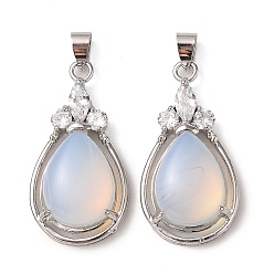 Опал Opalite подвески, Подвески-капли из латуни с платиновым покрытием и хрустальными стразами, без кадмия и без свинца, 35x19x8 мм, отверстие : 7.5x4.5 мм