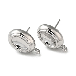 Real Platinum Plated Brass Stud Earring Finding with Loops, Oval, Real Platinum Plated, 17x10mm, Hole: 1.5mm, Pin: 10x0.8mm