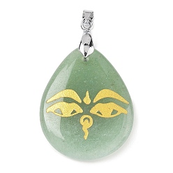 Зеленый Авантюрин Естественный зеленый авантюрин подвески, с реечной обшивкой латунными выводами, без кадмия и без свинца, очарование слезы, 31x25x5~7 мм, отверстие : 4.5x4 мм