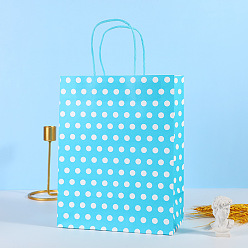 Bleu Ciel Foncé Sacs en papier rectangle à pois, avec poignées, pour les sacs cadeaux, bleu profond du ciel, 8x15x21 cm