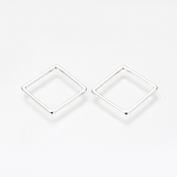 Real Platinum Plated Brass Linking Rings, Nickel Free, Real Platinum Plated, Rhombus, 20x20x1mm, Side Length: 15mm