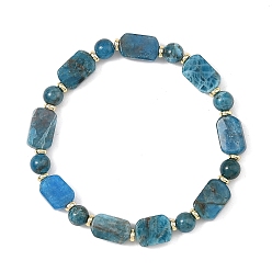 Apatit Rechteckige und runde elastische Armbänder aus natürlichen Apatitperlen, golden, Innendurchmesser: 2.17 Zoll (5.5 cm)