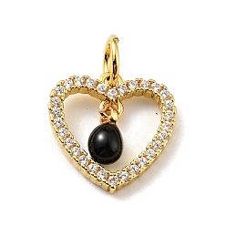 Black Rack Plating Brass Micro Pave Cubic Zirconia Pendants, with Enamel and Jump Ring, Long-Lasting Plated, Golden, Heart, Cadmium Free & Nickel Free & Lead Free, Black, 12.5x12x1.5~3mm, Jump Ring: 5x0.7mm, Hole: 3.4mm