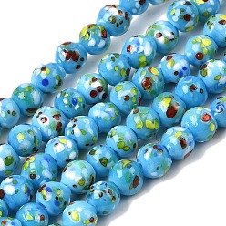 Светло-Голубой Бусы лэмпворк ручной работы, круглые, Небесно-голубой, 6 мм, отверстие : 2 мм, около 50 шт / нитка, 9.45'' (24 см)