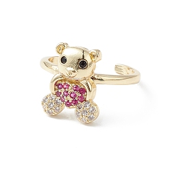 Medium Violet Red Bear Cubic Zirconia Cuff Ring, Real 16K Gold Plated Brass Open Ring Jewelry for Women, Medium Violet Red, 2mm, Inner Diameter: 17mm.