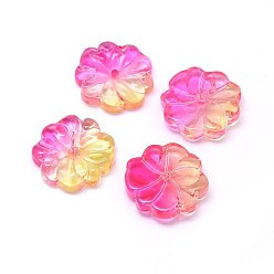 Hot Pink Transparent Glass Beads, Flower, Two Tone, Hot Pink, 15x4mm, Hole: 1.2mm