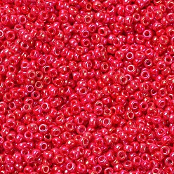 (RR475) Opaque Vermillion Red AB MIYUKI Round Rocailles Beads, Japanese Seed Beads, (RR475) Opaque Vermillion Red AB, 11/0, 2x1.3mm, Hole: 0.8mm, about 1100pcs/bottle, 10g/bottle