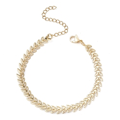 Golden Alloy Cobs Chain Bracelet, Leaf Link Chain Bracelet, Golden, 7-1/4 inch(18.3cm)