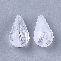 Clear Acrylic Beads, Imitation Gemstone, Faceted, teardrop, Clear & White, 22x12x11.5mm, Hole: 1.2mm, about 355pcs/500g