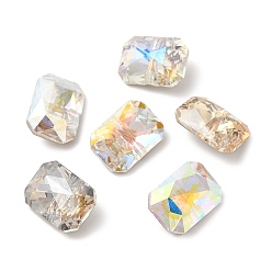 Mixed Color K5 Glass Rhinestone Buttons, Back Plated, Faceted, Rectangle, Mixed Color, 14x10x7mm, Hole: 1mm