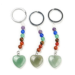 Green Aventurine Natural Green Aventurine Heart Pendant Keychain, with 7 Chakra Gemstone Beads and Platinum Tone Brass Findings, 10cm