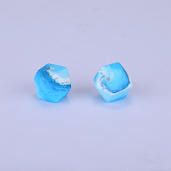 Blue Colorful Pattern Printed Silicone Beads, Chewing Beads For Teethers, DIY Nursing Necklaces Making, Blue, 17x22.5x23mm, Hole: 3mm