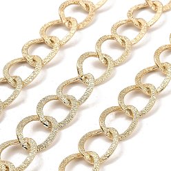 Light Gold Aluminium Curb Chains, Texture, Unwelded, with Spool, Light Gold, 20x15x1.7mm, about 49.21 Feet(15m)/roll