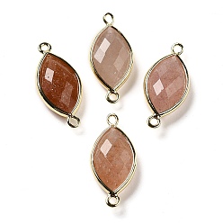 Strawberry Quartz Natural Strawberry Quartz Faceted Connector Charms, Rack Plating Brass Horse Eye Links, Golden, 25x11.5x5.5mm, Hole: 1.6mm