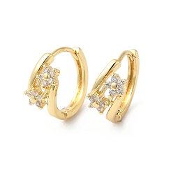Real 18K Gold Plated Clear Cubic Zirconia Flower Hoop Earrings, Brass Jewelry for Women, Real 18K Gold Plated, 15~15.5mm