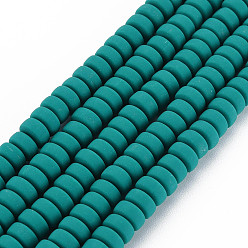 Teal Handmade Polymer Clay Beads Strands, for DIY Jewelry Crafts Supplies, Flat Round, Teal, 6~7x3mm, Hole: 1.5mm, about 113~116pcs/strand, 15.55 inch~16.14 inch(39.5~41cm)