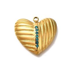 Синий Циркон Ионное покрытие (ip) 304 подвески из нержавеющей стали со стразами, сердце прелести, реальный 14 k позолоченный, синий циркон, 20x22x5 мм, отверстие : 1.8 мм