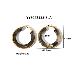 Черный Стильные 304 серьги-кольца из нержавеющей стали, с толстым круглым дизайном, чёрные, 43x41.5x7.5 мм