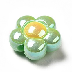 Светло-зеленый Двухцветное УФ-покрытие радужных переливающихся акриловых бусин, цветок, светло-зеленый, 16x15x9 мм, отверстие : 2.5 мм