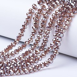 Camel Electroplate Glass Beads Strands, Platinum Plated, Faceted, Rondelle, Camel, 6x5mm, Hole: 1mm, about 85~88pcs/strand, 16.1~16.5 inch(41~42cm)