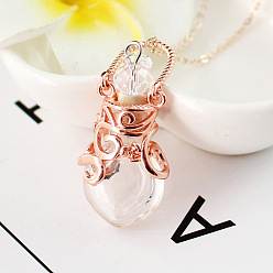 Clear Lampwork Perfume Bottle Pendant Necklace, Rose Gold Titanium Steel Jewelry for Women, Clear, 17.72 inch(45cm)