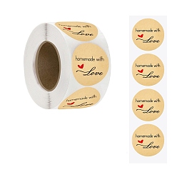Round Thank You Stickers Roll, Round Kraft Paper Heart Pattern Adhesive Labels, Decorative Sealing Stickers for Christmas Gifts, Wedding, Party, Round Pattern, 38mm, 500pcs/roll