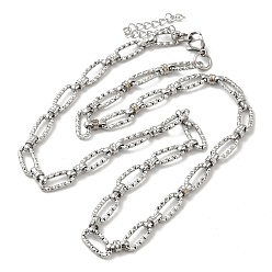 Stainless Steel Color 304 Stainless Steel Faceted Oval Link Chain Necklaces, Stainless Steel Color, 19.88 inch(50.5cm)