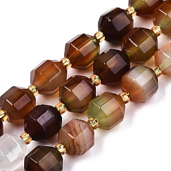 Colorful Natural Agate Beads Strands, Faceted, with Seed Beads, Dyed, Round, Colorful, 10.5x9.5mm, Hole: 1.2mm, about 31~32pcs/strand, 14.96 inch(38cm)