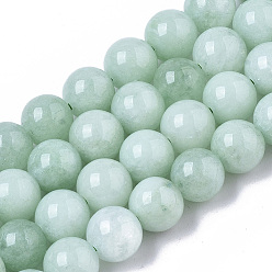 Aquamarine Natural Quartz Beads Strands, Dyed & Heated, Imitation Myanmar Jade/Burmese Jade Color, Round, Aquamarine, 8.5x8mm, Hole: 1mm, about 47pcs/strand, 15.08 inch