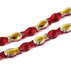 (123L) Белый крем непрозрачный блеск Прозрачность гальванизированные стеклянные бусины нити, рыба, с покрытием AB цвета, с половиным покрытием, огнеупорный кирпич, 15x8.1x5 мм, отверстие : 0.9~1 мм, около 55 шт / нитка, 25.59'' (65 см)