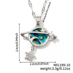 Платина Шикарное минималистичное латунное ожерелье из ракушек pave paua 3d с круглой подвеской в виде планеты и луны с узором в виде цепочки для женщин, платина, 15.75 дюйм (40 см)