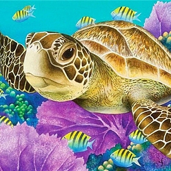 Turtle DIY Rectangle Diamond Painting Kits, Including Canvas, Resin Rhinestones, Diamond Sticky Pen, Tray Plate and Glue Clay, Sea Turtle Pattern, 300x400mm