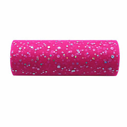 Deep Pink 10 Yards Sparkle Polyester Tulle Fabric Rolls, Deco Mesh Ribbon Spool with Paillette, for Wedding and Decoration, Deep Pink, 15cm