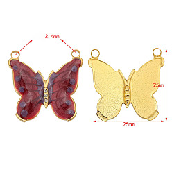 Indian Red Stainless Steel Rhinestones Pendants, with Enamel, Golden, Butterfly Charm, Indian Red, 32x22mm, Hole: 1.5mm