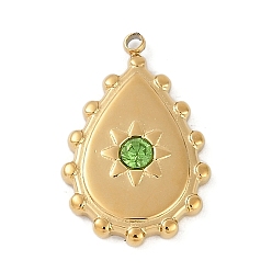 Лайм Ионное покрытие (ip) 304 подвески из нержавеющей стали со стразами, реальный 18 k позолоченный, очарование слезы, желто-зеленые, 19x12.5x2.5 мм, отверстие : 1.2 мм