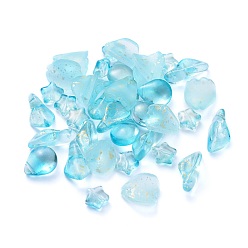 Deep Sky Blue Electroplate Transparent Glass Beads, Mixed Shapes, Deep Sky Blue, 5~21x6~14x3~10mm, Hole: 0.9~1.2mm