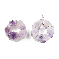 Platinum Natural Amethyst Pendants, with Aluminium Wire Wrapped, Ring Charm, Platinum, 49~50x36.5~43x21~23.5mm, Hole: 3.5mm