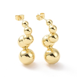 Real 18K Gold Plated Brass Round Beaded Twist Stud Earrings for Women, Real 18K Gold Plated, 33.5x12mm, Pin: 0.7mm