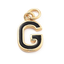 Letter G Стойки обшивки латунные подвески, с эмалью и кольцом для прыжков, без кадмия и без свинца, долговечный, реальный 18 k позолоченный, буквы, Буква G, 11.5x7x1 мм, отверстие : 2.5 мм