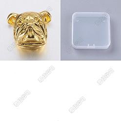 Golden 12Pcs Alloy Puppy Beads, Bulldog Head, Golden, 11x12.5x8mm, Hole: 2mm