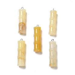 Topaz Jade Natural Topaz Jade Pendants, Bamboo Stick Charms, with Stainless Steel Color Tone 304 Stainless Steel Loops, 45x12.5mm, Hole: 2mm