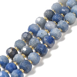 Blue Aventurine Natural Blue Aventurine Beads Strands, with Seed Beads, Faceted Rondelle, 7~8x5~6mm, Hole: 1mm, about 45~46pcs/strand, 14.57''~14.96''(37~38cm)