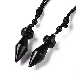 Obsidian Natural Obsidian Bullet Pendant Necklace with Nylon Cord for Women, 33.07~35.04 inch(84~89cm)