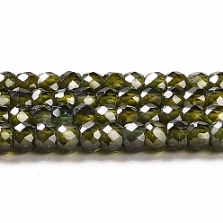 Dark Olive Green Cubic Zirconia Bead Strands, Faceted Rondelle, Dark Olive Green, 3x2mm, Hole: 0.6mm, about 164~172pcs/strand, 14.57~14.88 inch(37~37.8cm)