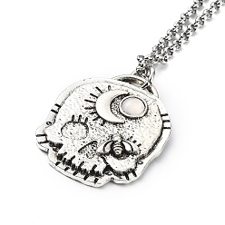Moon Skull Rhinestone Pendant Necklaces with Rolo Chains, Alloy Jewelry for Men Women, Moon, 27.17 inch(69cm)