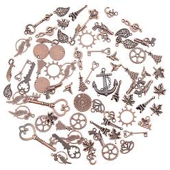 Red Copper Tibetan Style Alloy Pendants Charms, Mixed Shapes, Red Copper, 120g/bag