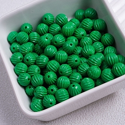 Green Opaque Acrylic Beads, Corrugated Round, Green, 9.5mm, Hole: 2mm