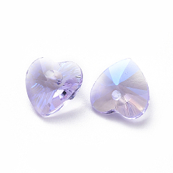 Фиолетовый Стеклянные украшения из горного хрусталя, граненые, сердце, фиолетовые, 8x8x4 мм, отверстие : 1 мм